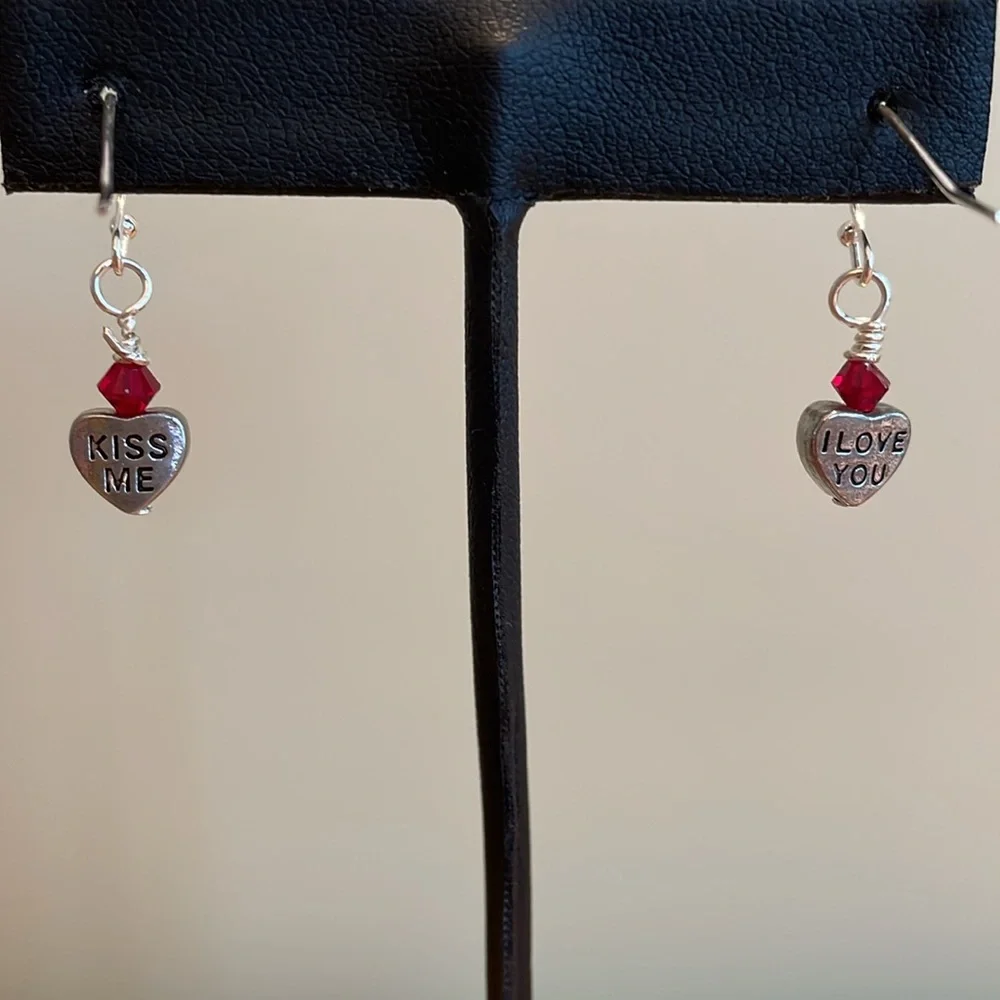 HAND CRAFTED TINY HEART EARRINGS with Swarovski Crystals
